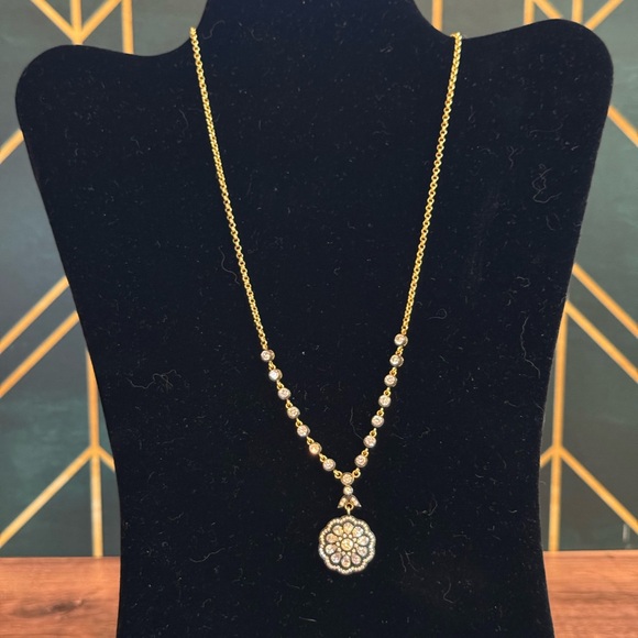 Jewelry - Gold and Crystal Pendant Necklace With Black Accents